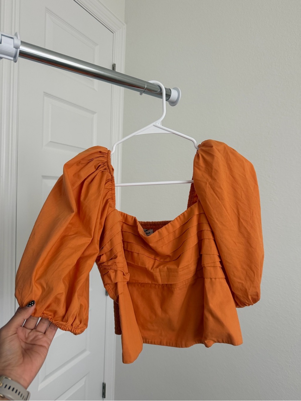 Abercrombie & Fitch Orange Puff Sleeve Square Neck Blouse